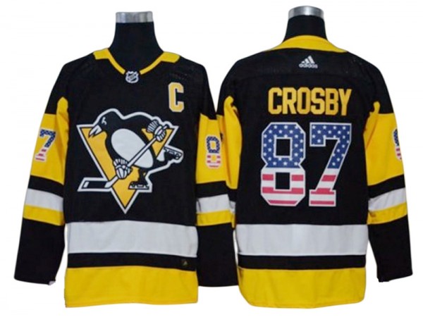 Pittsburgh Penguins #87 Sidney Crosby Black USA Flag Fashion Jersey