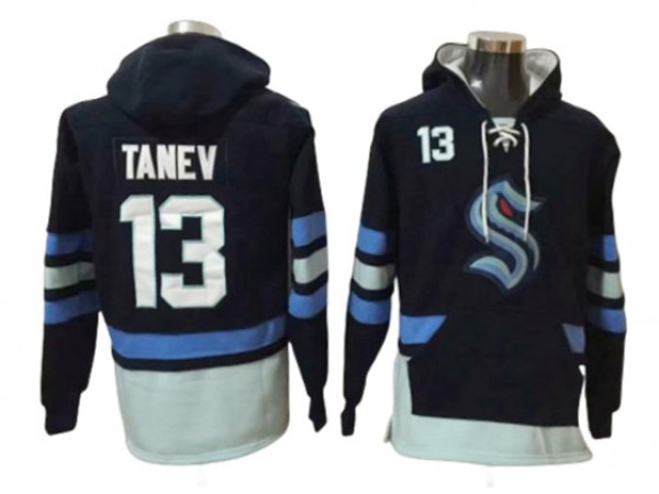 Seattle Kraken #13 Brandon Tanev Navy One Front Pocket Pullover Hoodie