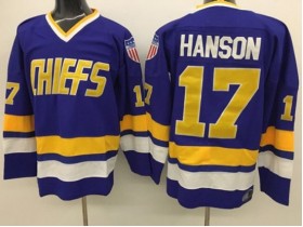 Slap Shot Charlestown Chiefs #17 Steve Hanson Blue Movie Hockey Jersey