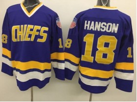 Slap Shot Charlestown Chiefs #18 Jeff Hanson Blue Movie Hockey Jersey