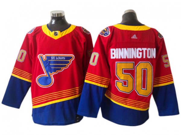 St. Louis Blues #50 Jordan Binnington Red 2021 Reverse Retro Jersey