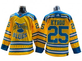 St. Louis Blues #25 Jordan Kyrou Yellow Reverse Retro 2.0 Jersey