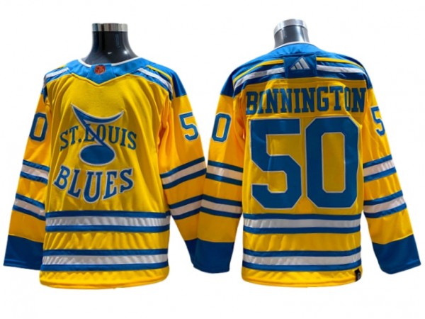 St. Louis Blues #50 Jordan Binnington Yellow Reverse Retro 2.0 Jersey