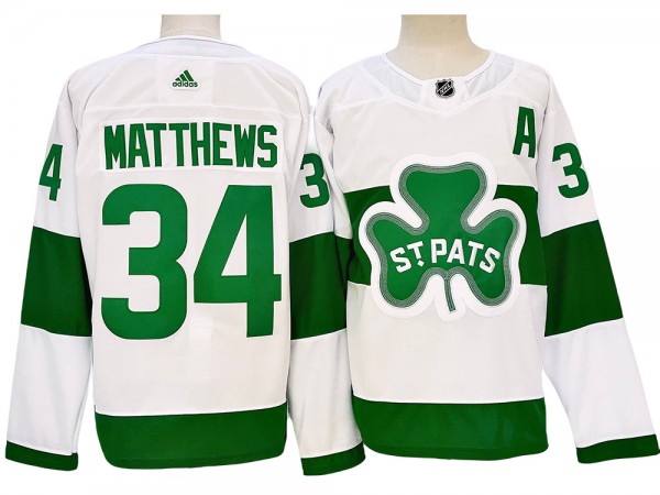 Toronto Maple Leafs #34 Auston Matthews White St. Patricks Alternate Jersey