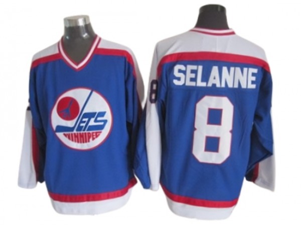 Winnipeg Jets #8 Teemu Selanne Blue 1989 Vintage CCM Jersey